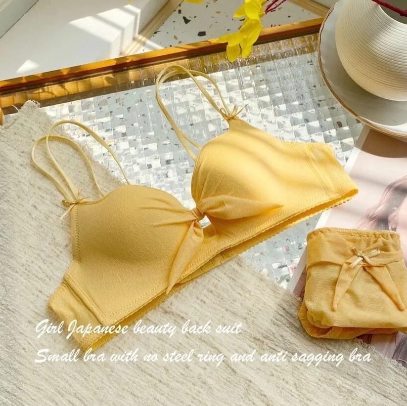 Double Strips Bow Style Bra Panty Set