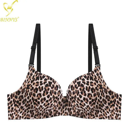 Seamless Animal Print Padded Push-up Non Wire Demi Cup Bra