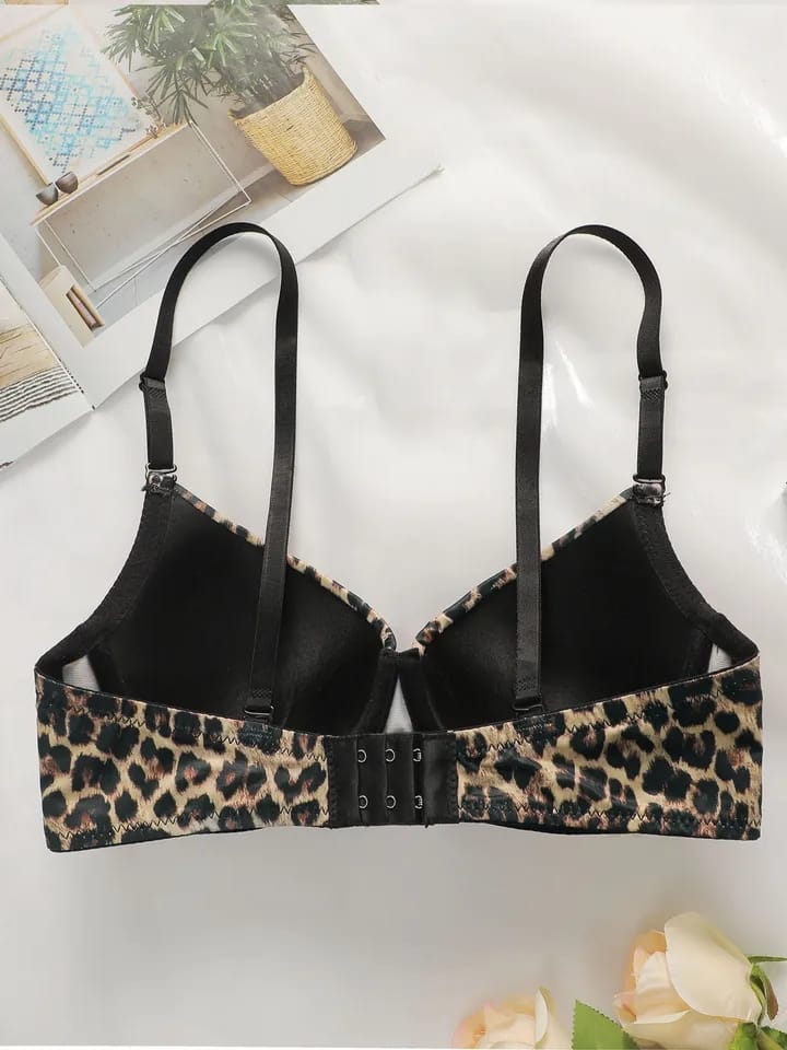 Seamless Animal Print Padded Push-up Non Wire Demi Cup Bra