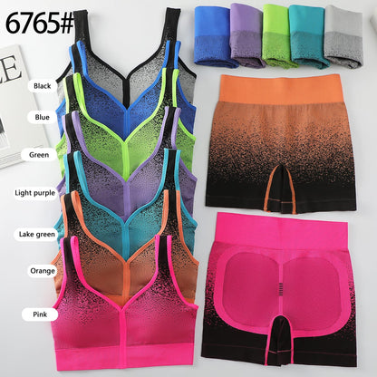 Women's Front Zipper Sports Padded Bra & Shorts Set