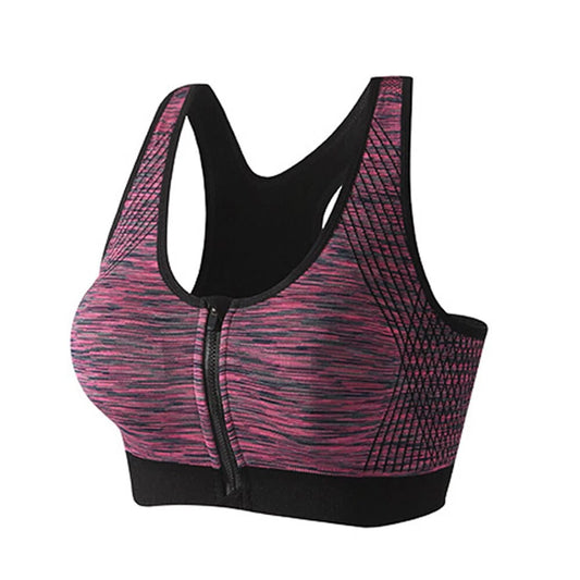 (32-38)Wide Straps Front Zipper Sports Bra (015)