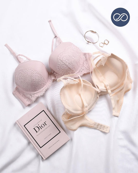 (34-38)b Criss Cross Strip Double Padded Pushup Lacy Bra(003)*