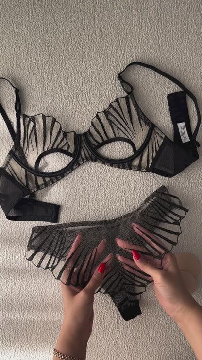 (34-38)b Elegant Soft Net Underwired Bra Panty Set