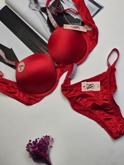 (34-38)b size Victoria secret Bridal Padded Pushup Wired Bra set (Red)*