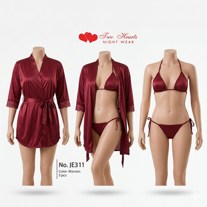 Short Silk Gown with Bikini Set JE311