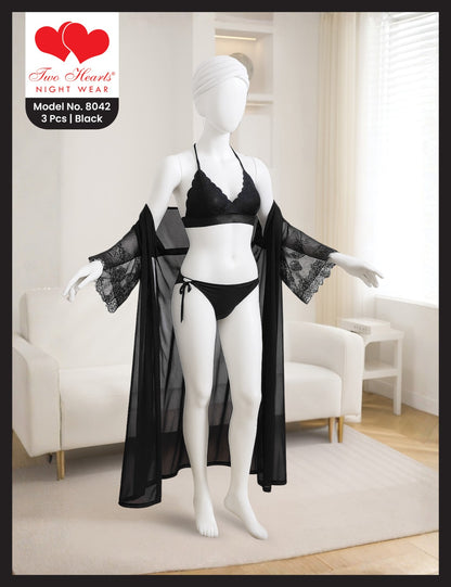 Bikini Set Long Gown Silk Nighty (8042)