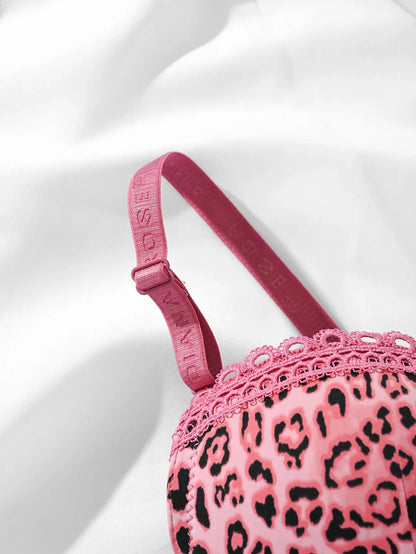 (36-42)C Leopard Print Thin Pad  C Cupsize  Wired Bra (156)