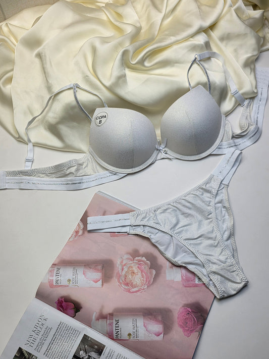 (34-40)b Pearl White Padded Pushup Wired Bra set  (42-004)