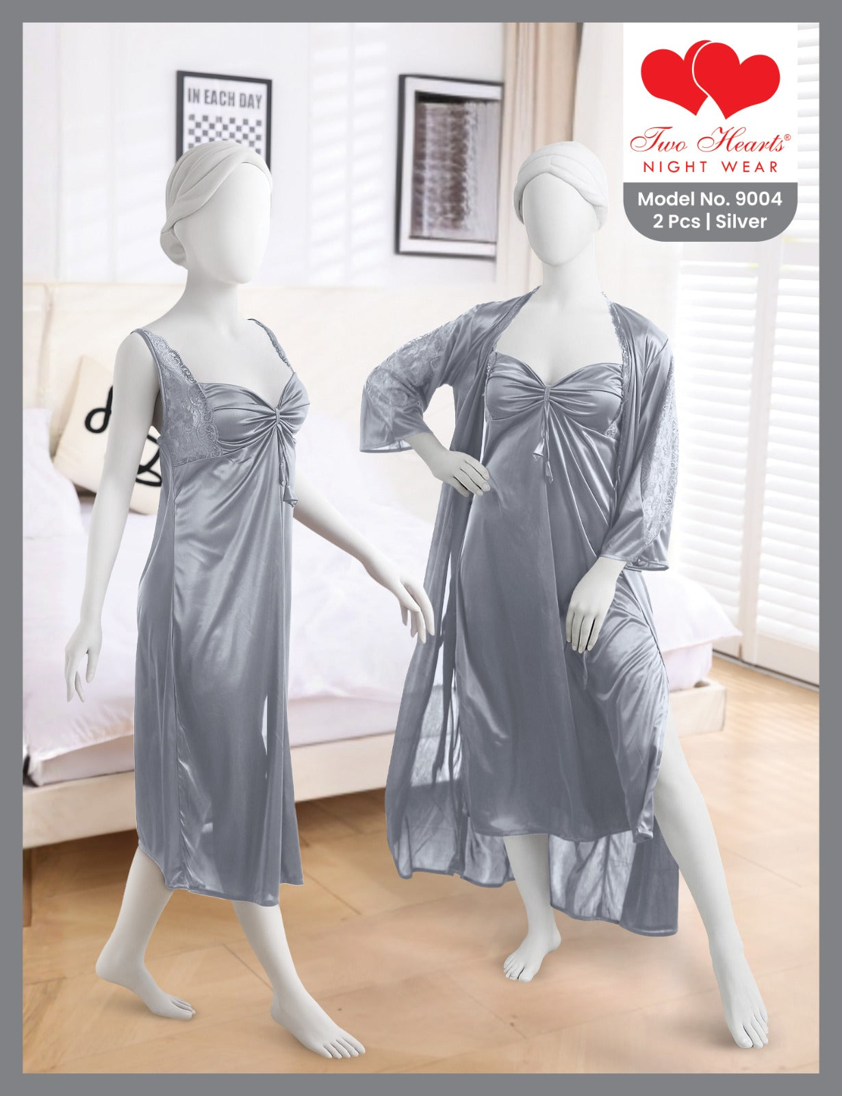 2 Piece Gorgeous Long Silk Nighty (9004)