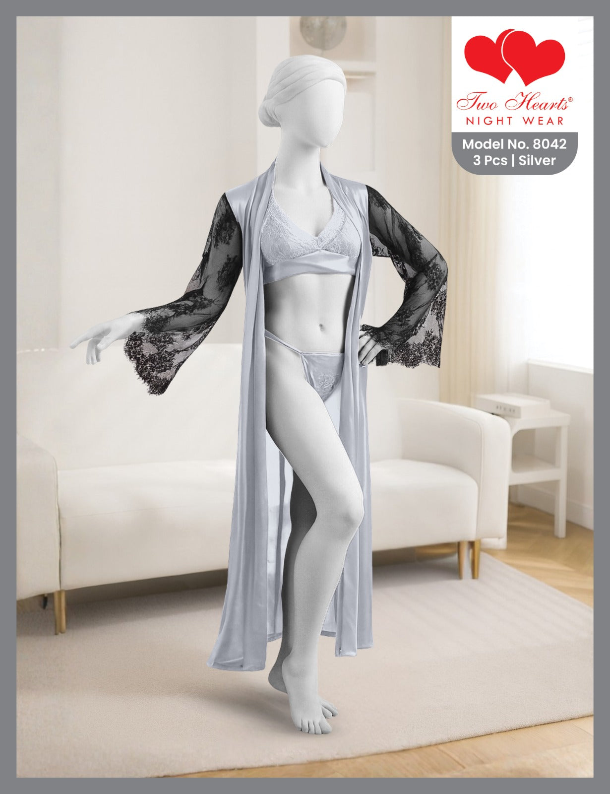 Bikini Set Long Gown Silk Nighty (8042)