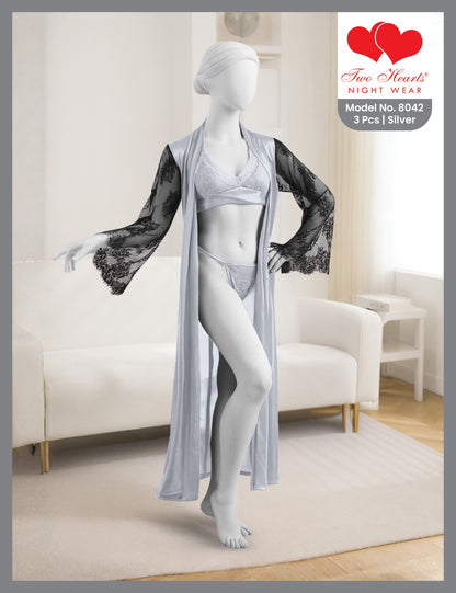 Bikini Set Long Gown Silk Nighty (8042)