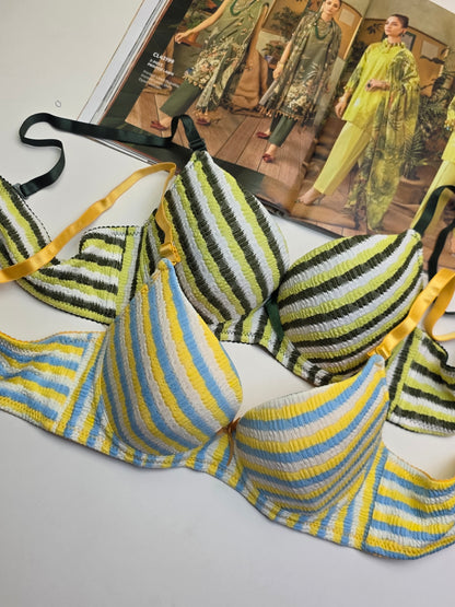(36-42) Demi Cup Rainbow Bra Thin Pad UnderWire Cups (174)*