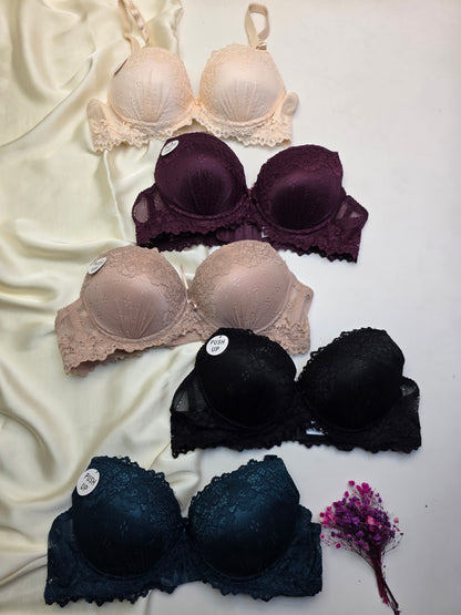Elegant Double Padded Pushup Lacy Bra( 132)*