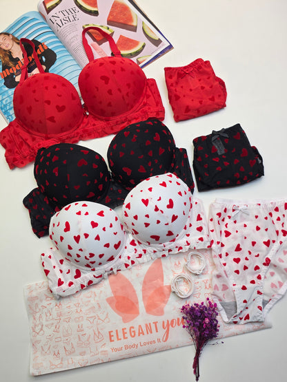 (36-42)C Lacy Heart Deisgn Bra Panty Set