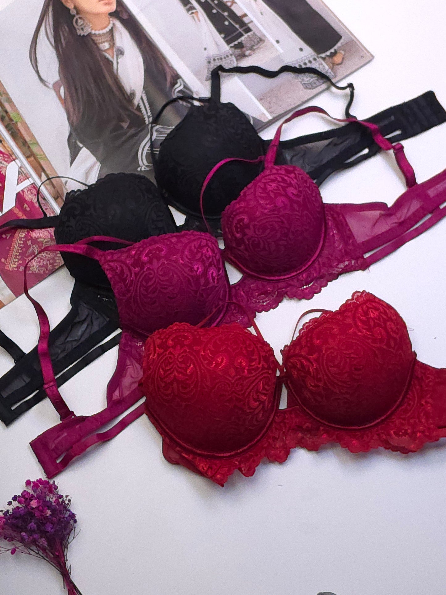 (34-40)B Elegant Double Padded Push-up Lace Bridal Bra (153,154)