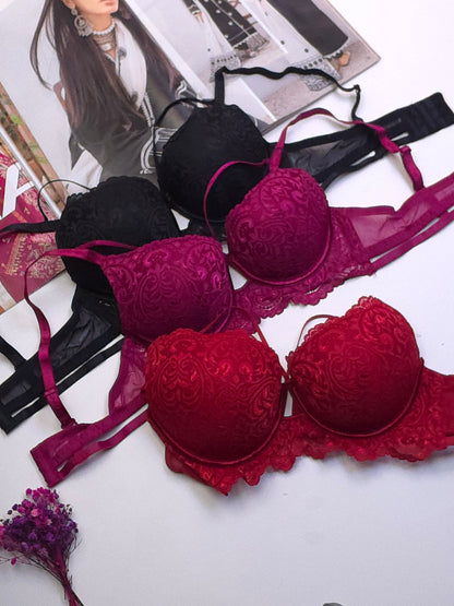 (34-40)B Elegant Double Padded Push-up Lace Bridal Bra (153,154)