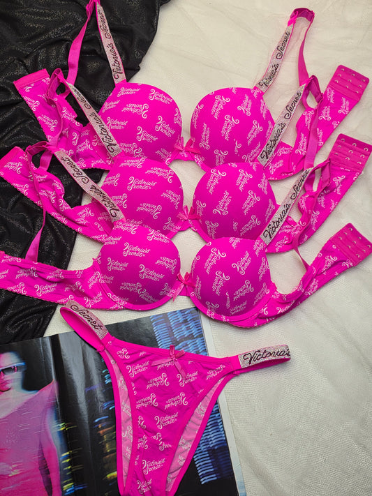 (34-40)b Premium Range Victoria Secret Bra Set (Shocking pink)