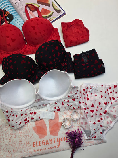 (36-42)C Lacy Heart Deisgn Bra Panty Set
