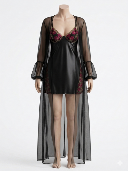Midnight Bloom Robe & Chemise Set 8437