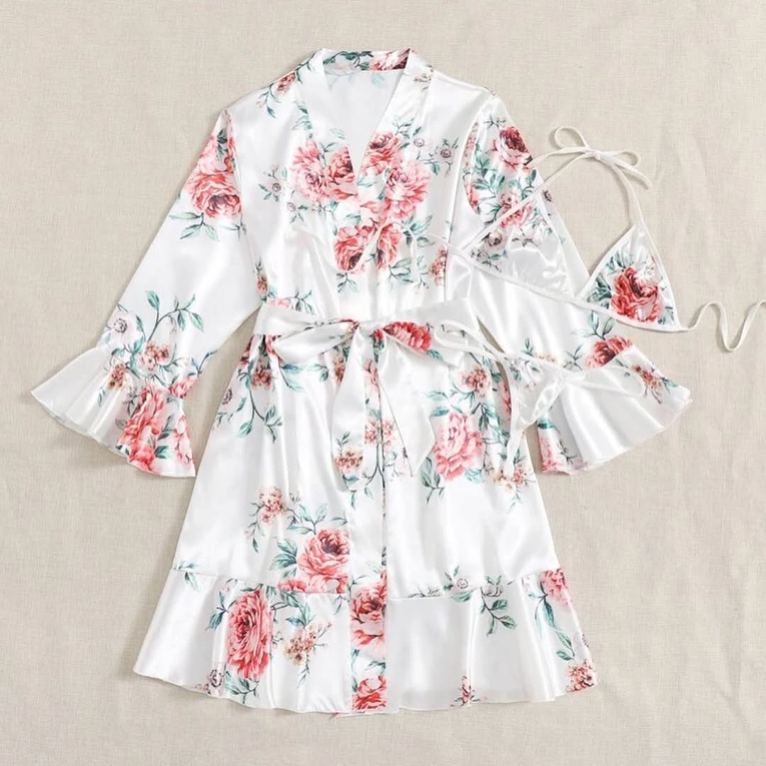 3 Piece Gorgeous Flower Printed Nighty(7011-057)
