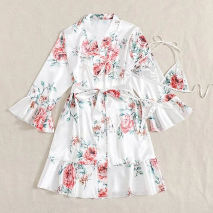 3 Piece Gorgeous Flower Printed Nighty(7011-057)