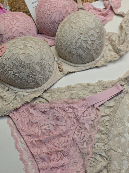(38-42)C Elegant Padded Push-up Lace Bridal Bra & Thong Underwear*