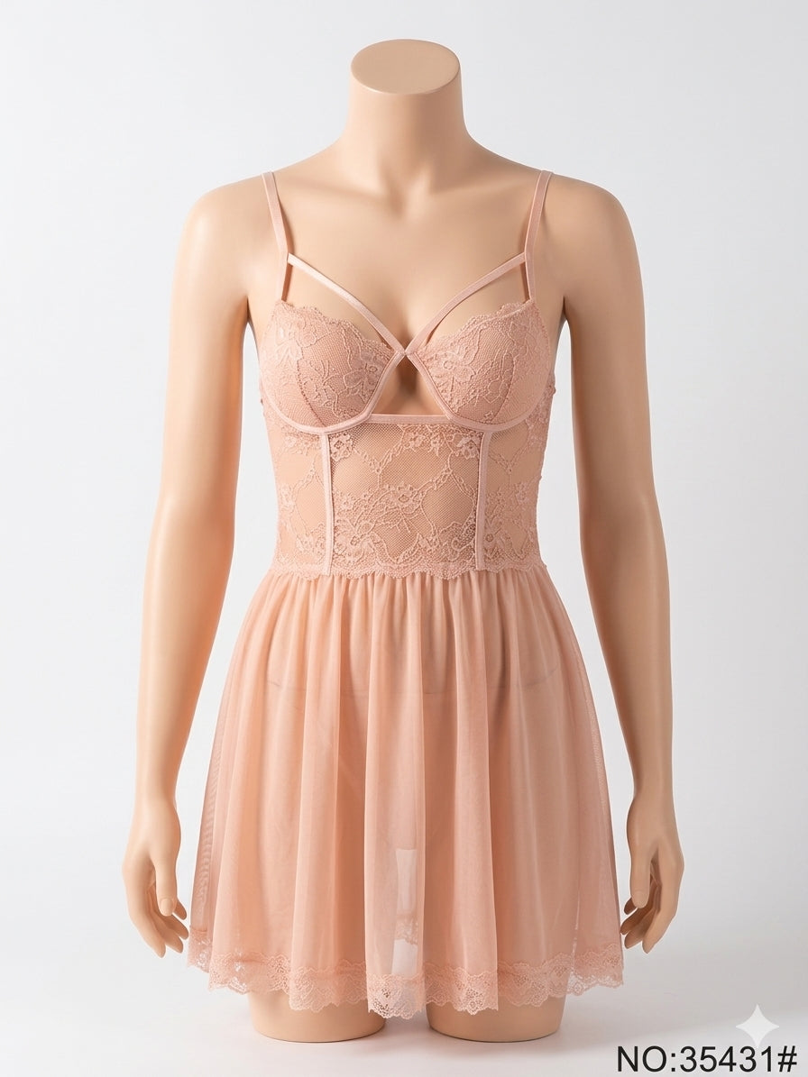 Front Hollow Cup Lace Babydoll Nighty 35431 (C3-R4)
