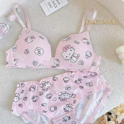 (32-36)B  Hello Kitty Seamless Thin-Pad Non-Wire Bra & Panty Set(R4)