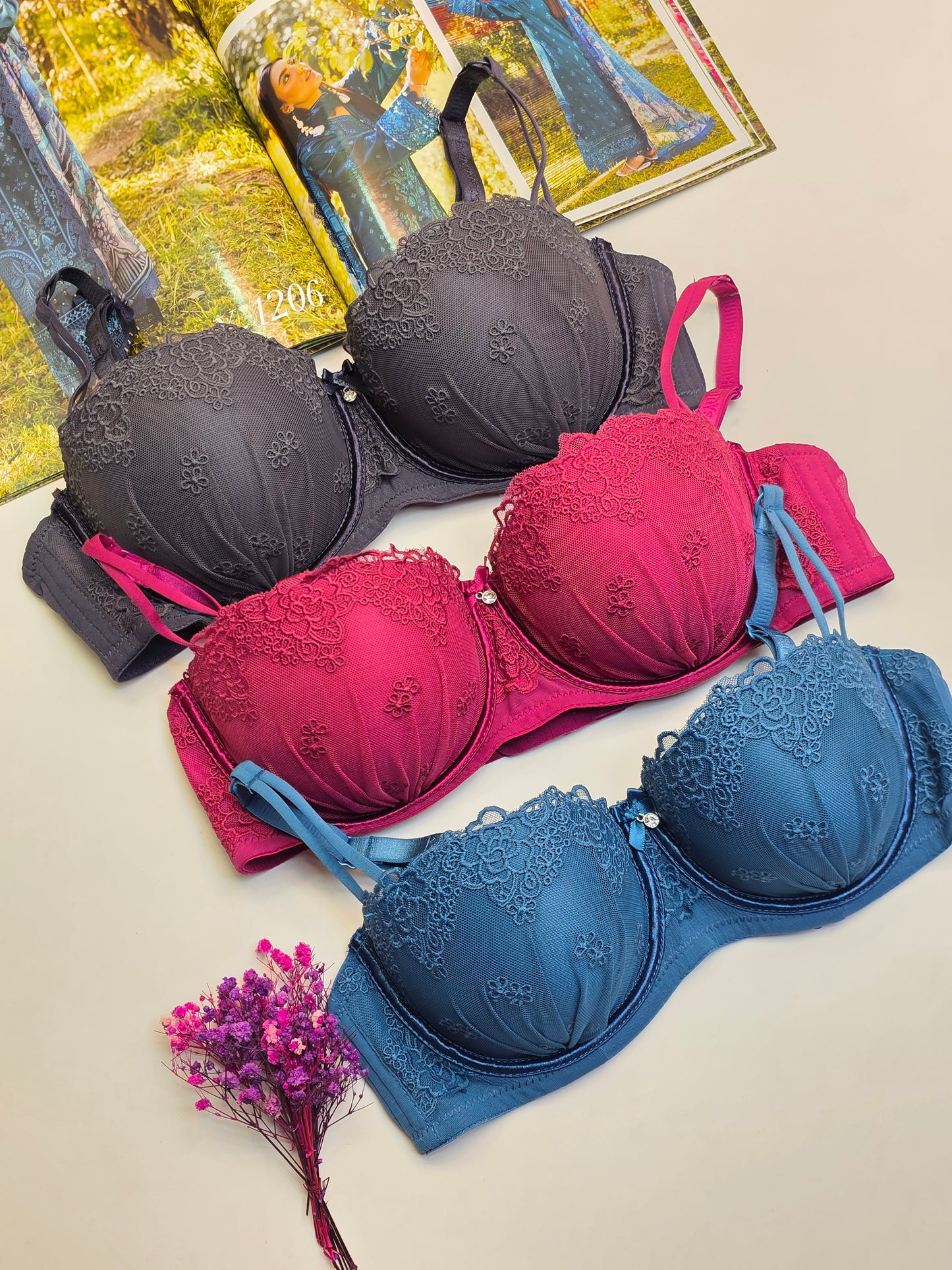 (32-38)b Double Strip Half Cup Push-up Underwire Bra (008)