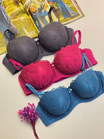 (32-38)b Double Strip Half Cup Push-up Underwire Bra (008)