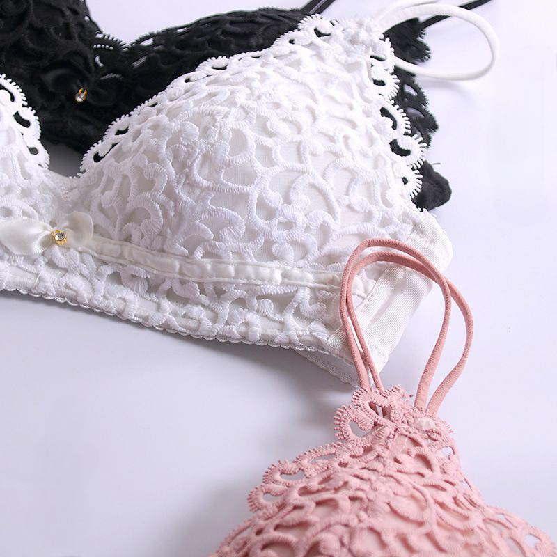 Double Stripped Single Padded Floral Design Bra & Panty Set