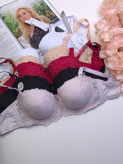 (36-42)C Cup Size Half Cup Shape Padded Push up Wired Flower Pattern Bra (159)