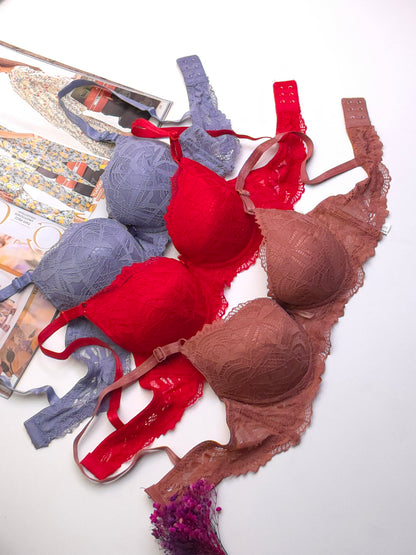 (32-38)b  Beautiful Double Padded Push-up Lace Bra (135)