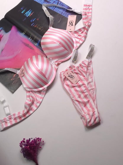(40)B Victoria secret Bridal Padded Pushup Wired Bra set (Pink)