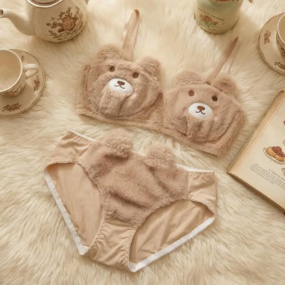 (32-36)B  Teddy Thin-Pad Non-Wire Bra & Panty Set(RT)