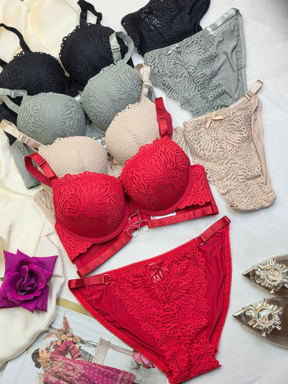 (34-40)C Cup Elegant Lacy Double Padded Bra & Panty Set*