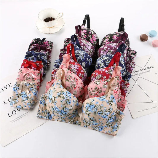 (36-42)b Elegant Flower Printed Single Padded Bra Panty Set(748)R2