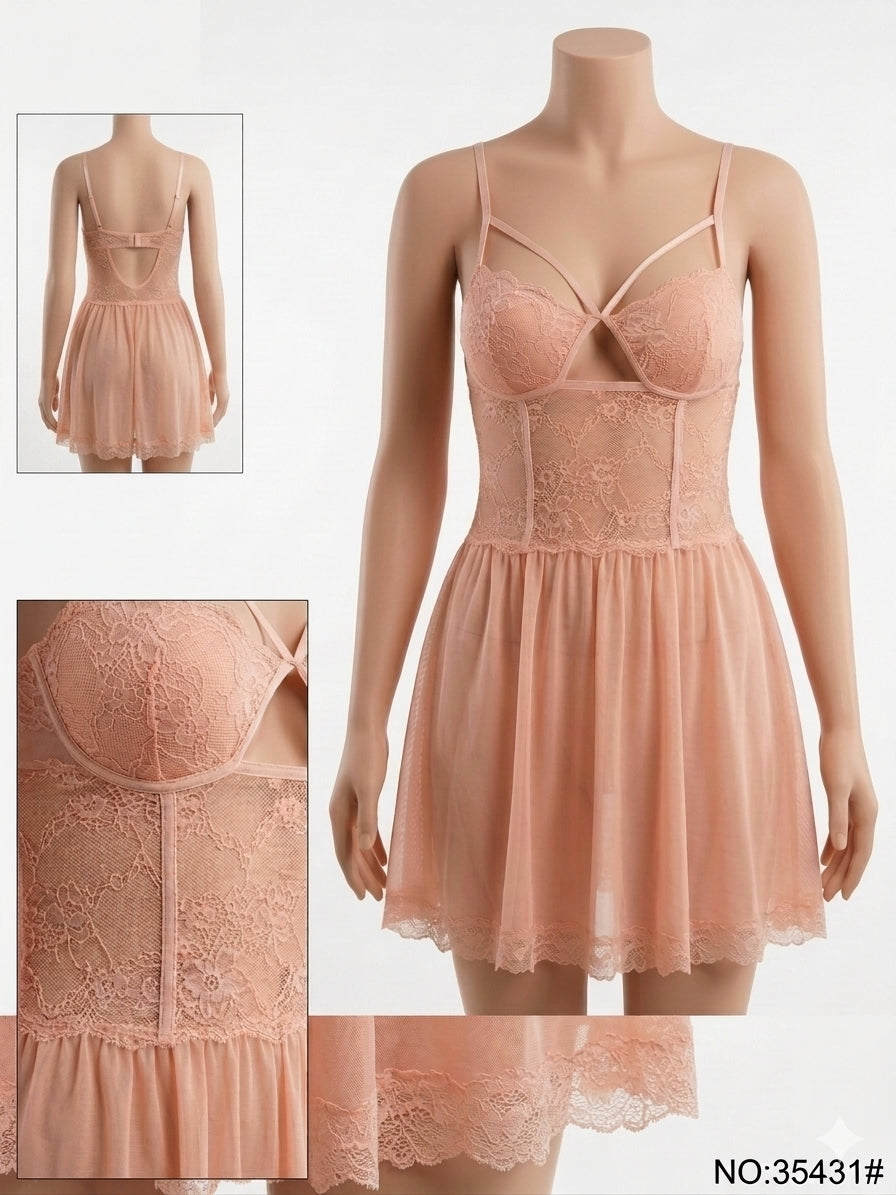 Front Hollow Cup Lace Babydoll Nighty 35431 (C3-R4)