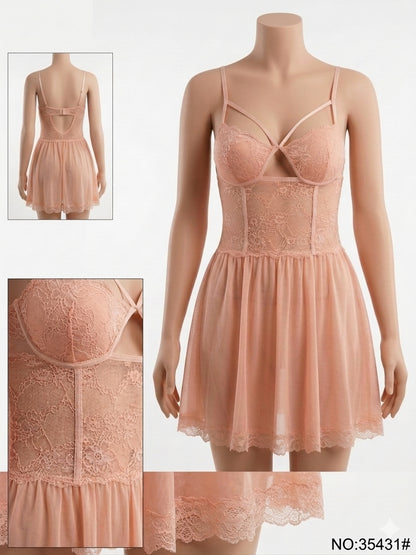 Front Hollow Cup Lace Babydoll Nighty 35431 (C3-R4)