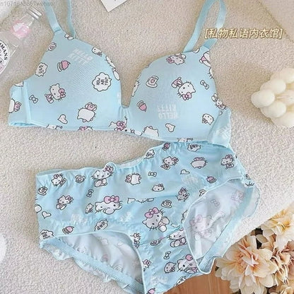 (32-36)B  Hello Kitty Seamless Thin-Pad Non-Wire Bra & Panty Set(R4)