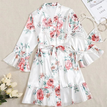 3 Piece Gorgeous Flower Printed Nighty(7011-057)