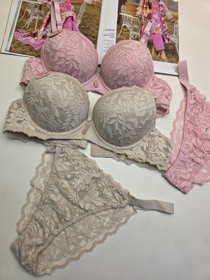 (38-42)C Elegant Padded Push-up Lace Bridal Bra & Thong Underwear*