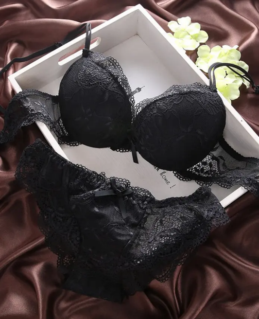 (34-38)b  size Bridal Bra Panty Lacy Set(135) (Black)