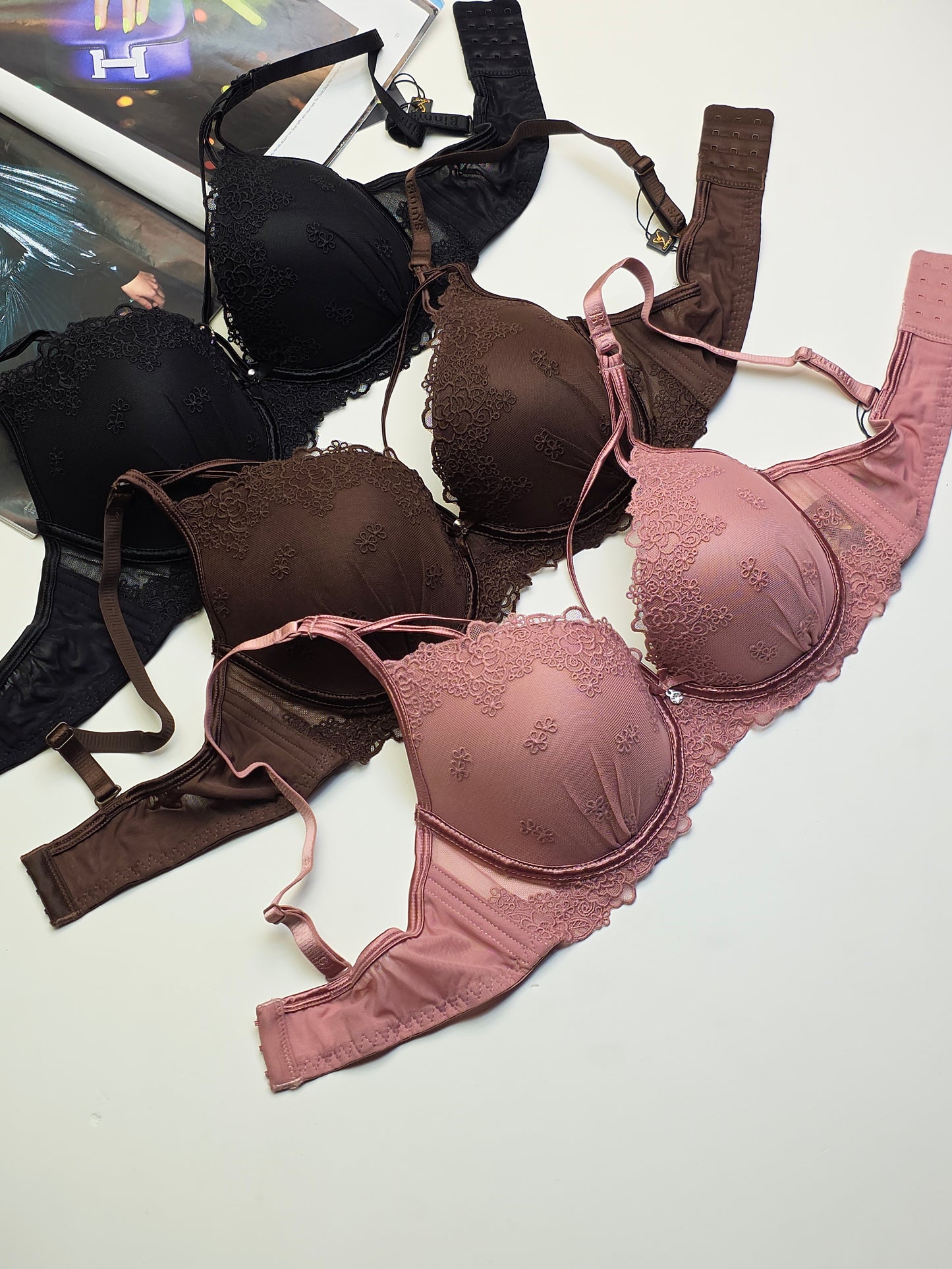 (36-42)C Double Strip Demi Cup Push-up Underwire Bra (176)