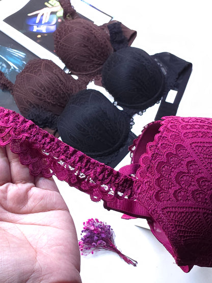 (36-42)D Cup Size Light Padded Wired Flower Pattern Bra (165)*