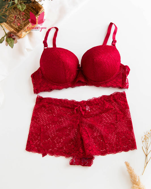 (34-40)B Bridal Padded Push-up Wire Bra & Boxer Combo set ^