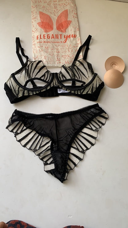 (34-38)b Elegant Soft Net Underwired Bra PantySet(F9)