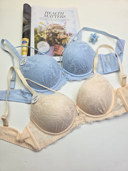 (34-40)b Criss Cross Strip Double Padded Pushup Lacy Bra
