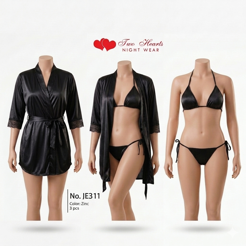 Short Silk Gown with Bikini Set JE311
