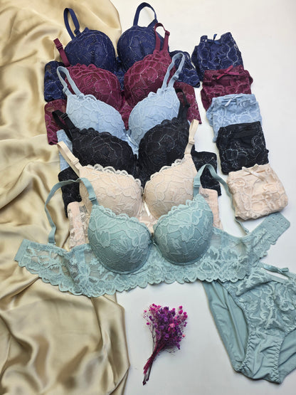 (34-40)B Elegant Padded Push-up Lace Bridal Bra Panty Set(151)